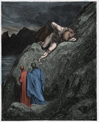 Inferno, Gesang 12: Der Minotaurus auf der zerklüfteten Klippe (Illustration aus Die Göttliche Komödie von Dante Alighieri, 1885) von Gustave after Dore